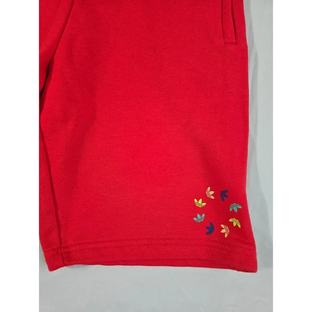 Adidas Originals Boys Red Trefoil Circle Logo Sweat Shorts Size L 13-14Y